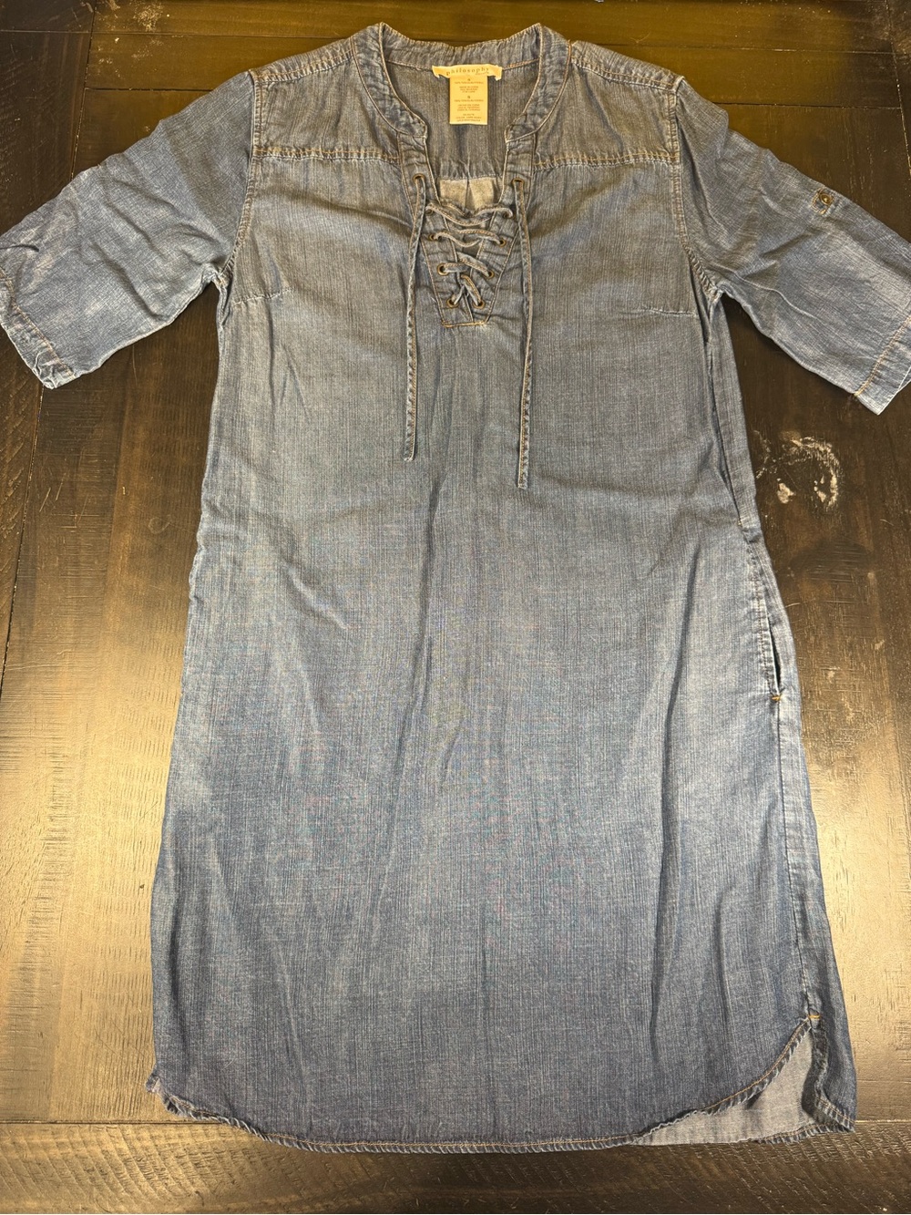 Philosophy Republic Clothing Tencel Denim Look Lace Up Shift Dress Small